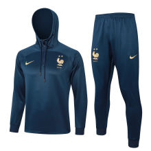 2024 France Sapphire Blue Hoody Zipper Jacket Tracksuit