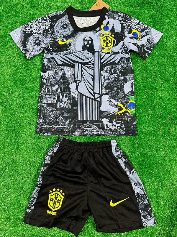 2024/25 Brazil Black Grey Special Edition Kids Soccer Jersey 耶稣灰黑