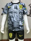2024/25 Brazil Black Grey Special Edition Kids Soccer Jersey 耶稣灰黑