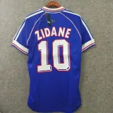 ZIDANE #10 France Home Blue Retro Soccer Jersey 1998 (右胸带小字) ★★