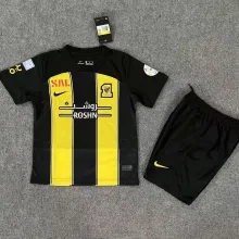 2023/24 Al Ittihad Home Yellow Black Kids Soccer Jersey 吉达联