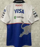 2025 Red Bull Racing White Blue T-Shirt 拉链有领