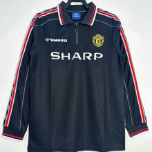 1998/99 M Utd Black Retro Long Sleeve Soccer Jersey