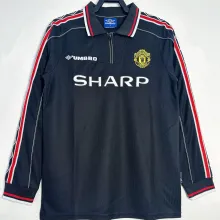 1998/99 M Utd Black Retro Long Sleeve Soccer Jersey