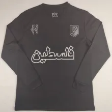2025 Palestine Black Long Sleeve Soccer Jersey 白色阿拉伯文