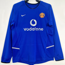 2002/03 M Utd Away Blue Retro Long Sleeve Retro Soccer Jersey
