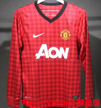 2012/13 M Utd Home Red Retro Player Version Long Sleeve Soccer Jersey 球员版长袖