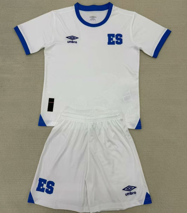 2025/26 EL Salvador Away White Kids Soccer Jersey 萨尔瓦多