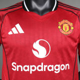 2025/26 M Utd Home Red Player Version Long Sleeve Soccer Jersey