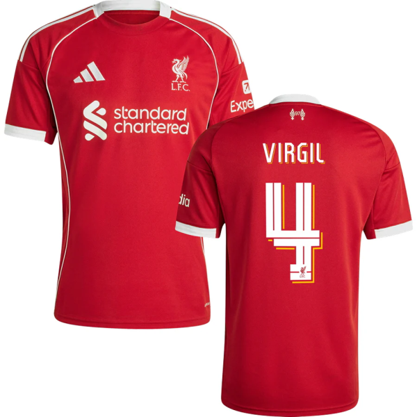 VIRGIL #4 LFC 1:1 Home Red Fans Jersey 2025/26 (UCL Font 欧冠字体 ) ★★