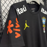 2026/27 Brazil Black Casual Pure Cotton T-Shirt 肩膀字白色