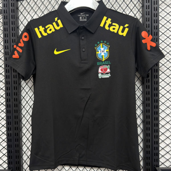 2026/27 Brazil Black Casual Pure Cotton POLO T-Shirt 肩膀字黄色