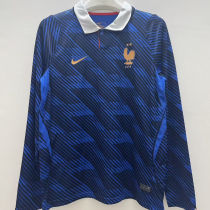 2026/27 France Home Blue Fans Long Sleeve Soccer Jersey