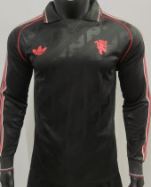 2025 M Utd Black Retro Style Player Version Long Sleeve Soccer Jersey