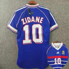 ZIDANE #10 France Home Blue Retro Soccer Jersey 1998 (右胸带小字)