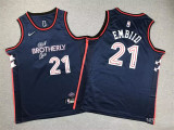 2023/24 76ers EMBIID #21 Sapphire Blue Kids City Edition NBA Jerseys 刺绣
