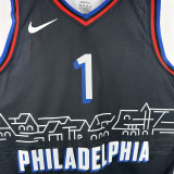 2021 76ers HARDEN #1 Sapphire Blue City Edition NBA Jerseys 热压