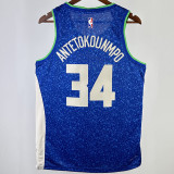 2023/24 Bucks ANTETOKOUNMPOL #34 Blue City Edition NBA Jerseys