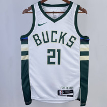 2023/24 Bucks HOLIDAY #21 White NBA Jerseys