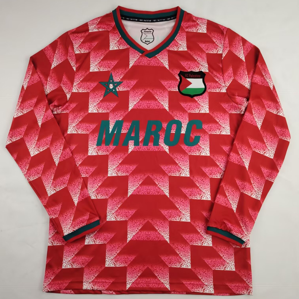 Maillot De Foot FC Palestina – Version Fan, Cyan Rétro, Manches Longues, Personnalisable
