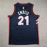 2023/24 76ers EMBIID #21 Sapphire Blue Kids City Edition NBA Jerseys 刺绣