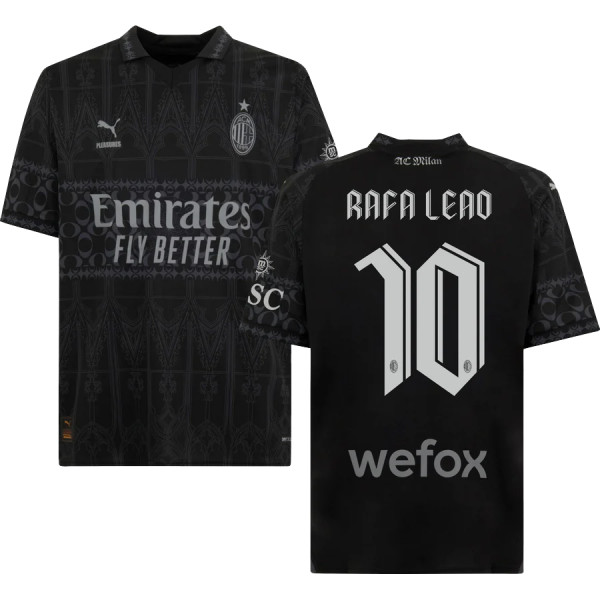 RAFA LEãO #10 AC Milan x PUMA x Pleasures 4Th Black Fans Jersey 2023/24 欧冠体