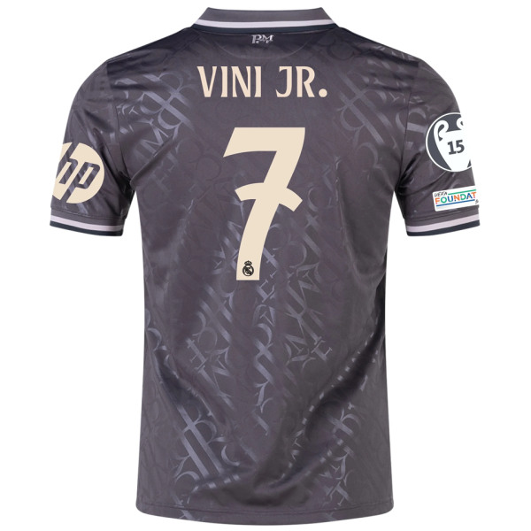 VINI JR． #7 RM 1:1 Quality Third Black Fans Jersey 2024/25 （UCL Font)