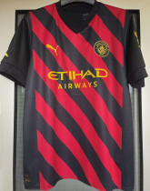 2022/23 Man City 1:1 Away Red Black Fans Soccer Jersey