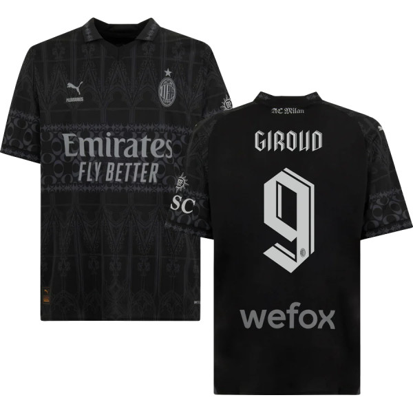 GIROUD #9 AC Milan x PUMA x Pleasures 4Th Black Fans Jersey 2023/24 欧冠体