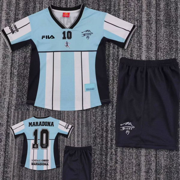 2001 Maradona #10 Argentina Home Retro Kids Soccer Jersey 2001有名有号