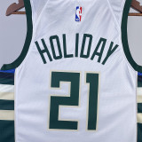 2023/24 Bucks HOLIDAY #21 White NBA Jerseys