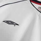 2002 England Home White Retro Long Sleeve Soccer Jersey