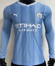 2023/24 Man City Home Blue Player Version Long Sleeve Jersey