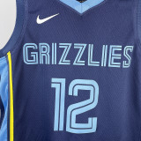 Grizzlies MORANT #12 Sapphire Blue Kids NBA Jersey 热压