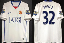 TEVEZ #32 M Utd White Retro Jersey 2008/09 (Have Patch 带 07/08 CHAMPIONS 金 英超双臂章 FA Premier League Font 英超字体 ) ★★