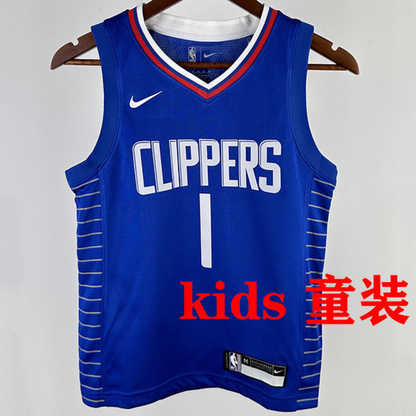 Clippers HARDEN #1 Blue Kids NBA Jersey 热压