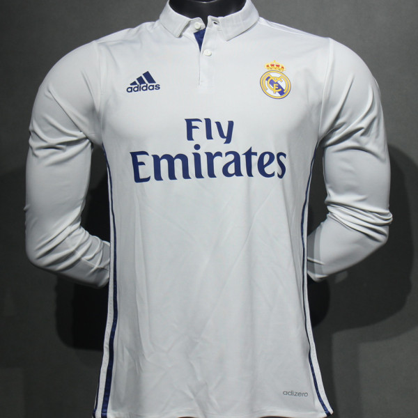 2016/17 RM White Home Retro Player Version Long Sleeve Jersey 球员版