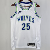 2023/24 Timberwolves ROSE # 25 White Retro NBA Jerseys 热压
