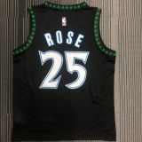 2018 Timberwolves ROSE # 25 Black Retro NBA Jerseys Hot Pressed
