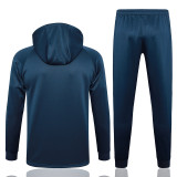 2024 France Sapphire Blue Hoody Zipper Jacket Tracksuit