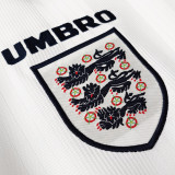 1996 England Home White Retro Long Sleeve Soccer Jersey