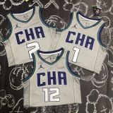 Hornets OUBREJR. #12 Grey NBA Jerseys