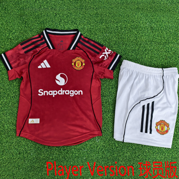 2025/26 M Utd Home Red Player Version Kids Soccer Jersey 球员版童装