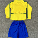 2002 Brazil Home Yellow Kids Retro Long Sleeve Soccer Jersey