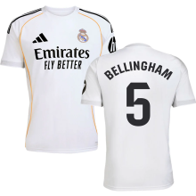 BELLINGHAM #5 RM Home 1:1 Quality White Fans Soccer Jersey 2025/26（Laliga Font)