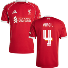 VIRGIL #4 LFC 1:1 Home Red Fans Jersey 2025/26 (UCL Font 欧冠字体 )