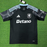 SANCHO #19 Aston Villa Away Black Fans Soccer Jersey 2025/26 (UCL Font 欧冠字体 )
