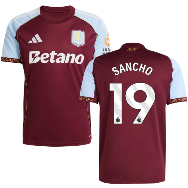 SANCHO #19 Aston Villa Home Fans Soccer Jersey 2025/26 (League Font 联赛字体 )