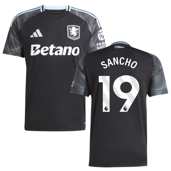 SANCHO #19 Aston Villa Away Black Fans Soccer Jersey 2025/26 (League Font 联赛字体 )