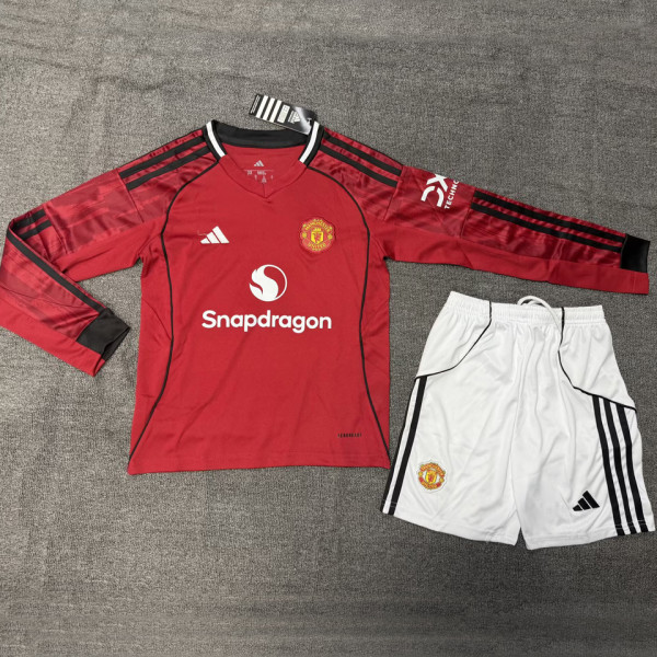 2025/26 M Utd Home Red Kids Long Sleeve Soccer Jersey  长袖童装